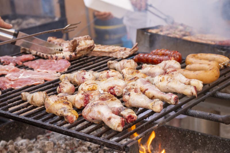 Meat on the charcoal grill stock image. Image of heat 170456891