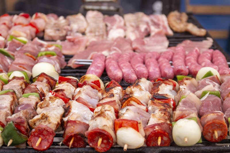 Meat on the charcoal grill stock image. Image of fire 170456905