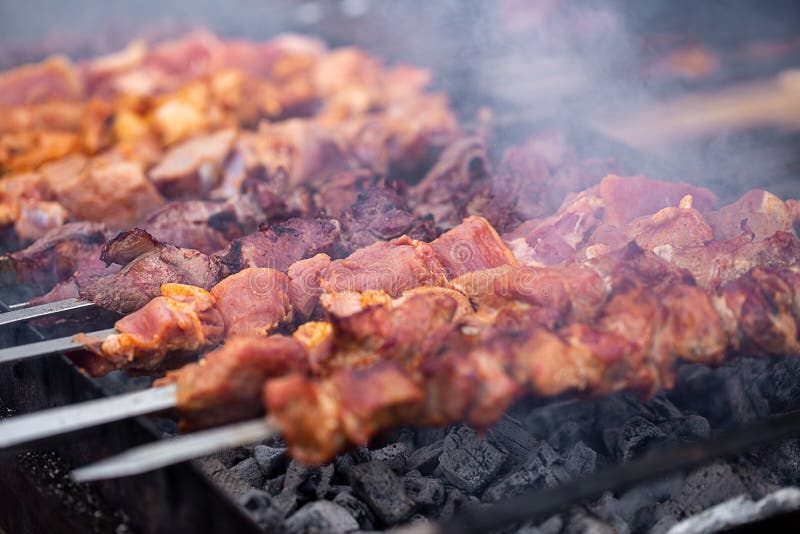 Meat on Charcoal with Smoke Stock Photo Image of grill, roast 146450822