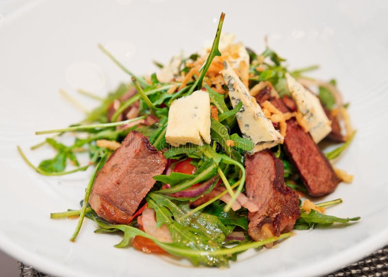 Meat and Cheese Salad on Restaurant Table Stock Photo Image of