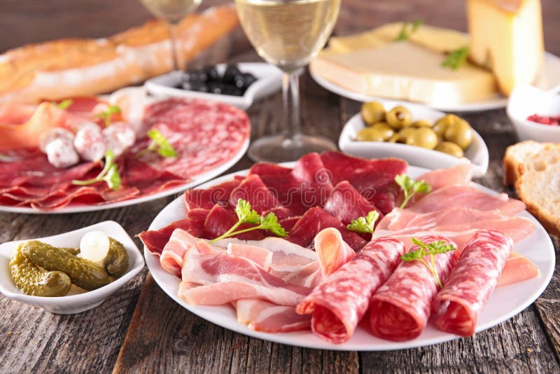 Wine,meat and cheese stock image. Image of appetizer 30833379