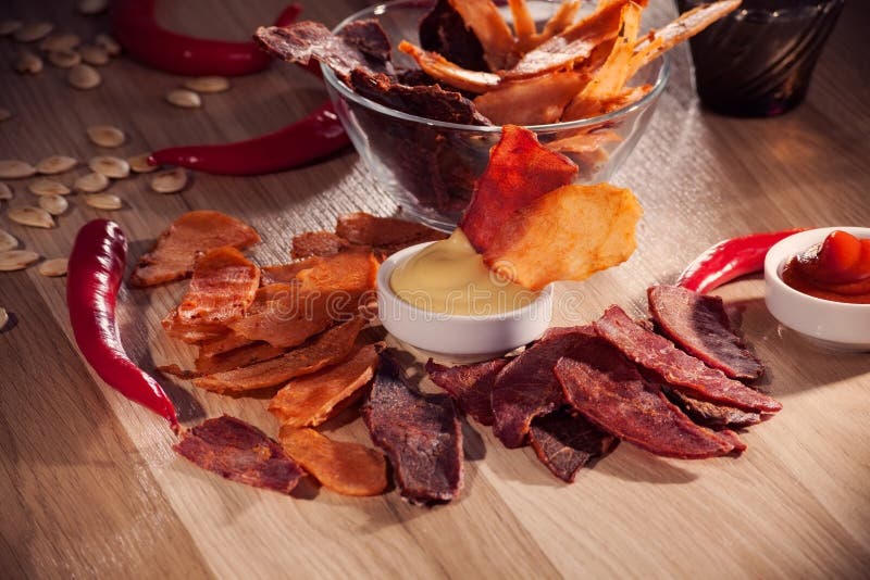Meat chips stock image. Image of flesh, flavor, orange 54083247