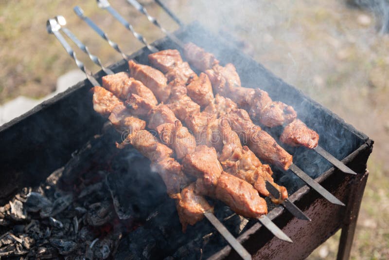 Delicious barbecue on the coals cooked with soul. Meat on the coals, the smell of which excites the blood and the desire to eat. I cooked it myself and ate it stock photography Delicious barbecue on the coals cooked with soul. Meat on the coals, the smell of which excites the blood and the desire to eat. I cooked it myself and ate it stock photography