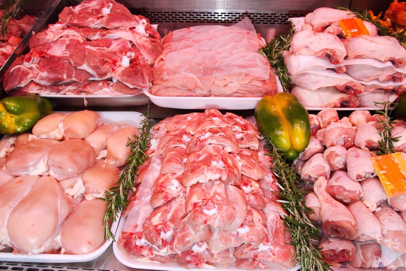 Meat department, supermarket display. Butcher shop