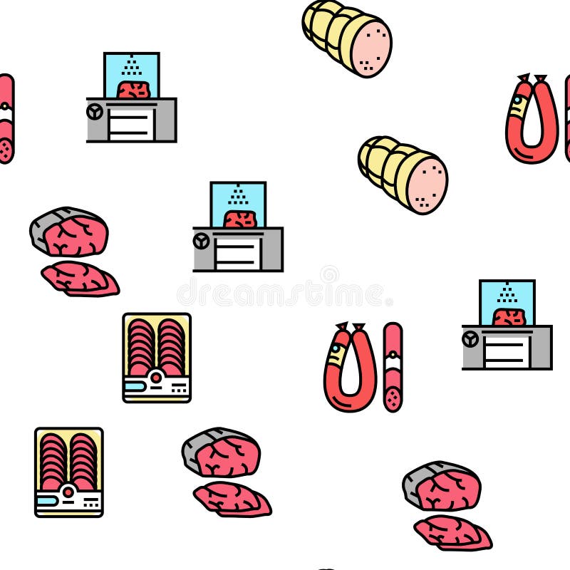 Meat Factory Product Vector Seamless Pattern Stock Vector