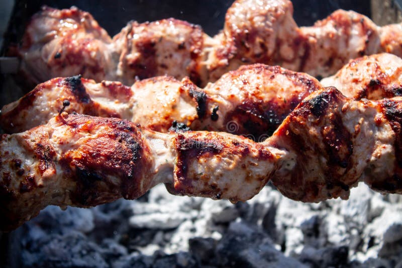Meat fried on open fire stock image. Image of cooked 155653667