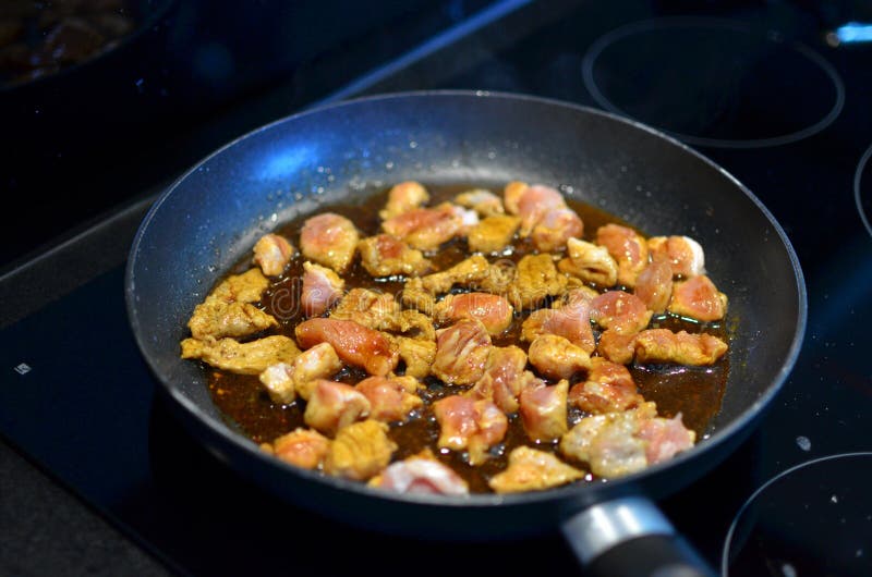 Meat frying stock photo. Image of stir, hand, mediterranean 53159138