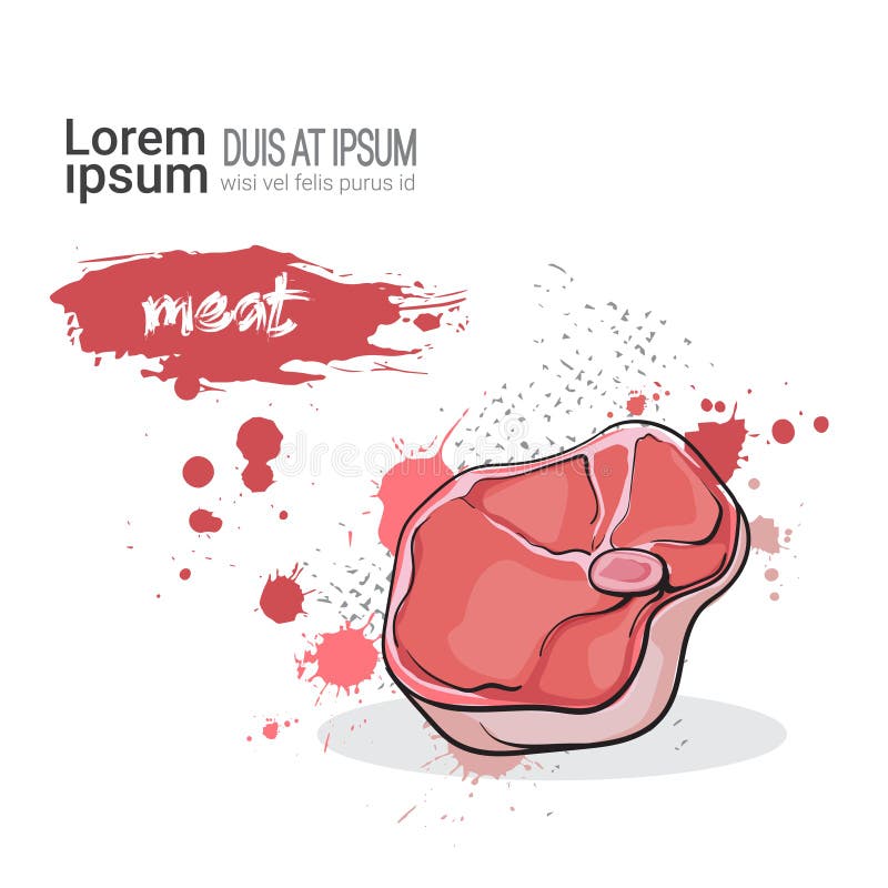 Meat Hand Drawn Watercolor Food Pork On White Background With Copy Space stock illustration Meat Hand Drawn Watercolor Food Pork On White Background With Copy Space stock illustration