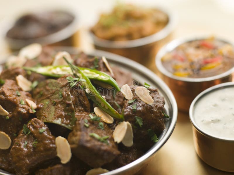 Meat Madras Restaurant Style and Chutneys Stock Image Image of