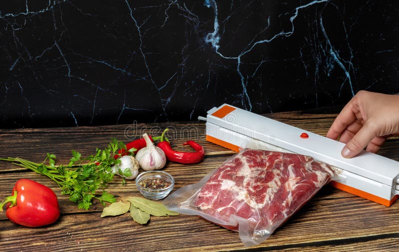 The Meat is Packed in Vacuum Package Stock Photo Image of marbled
