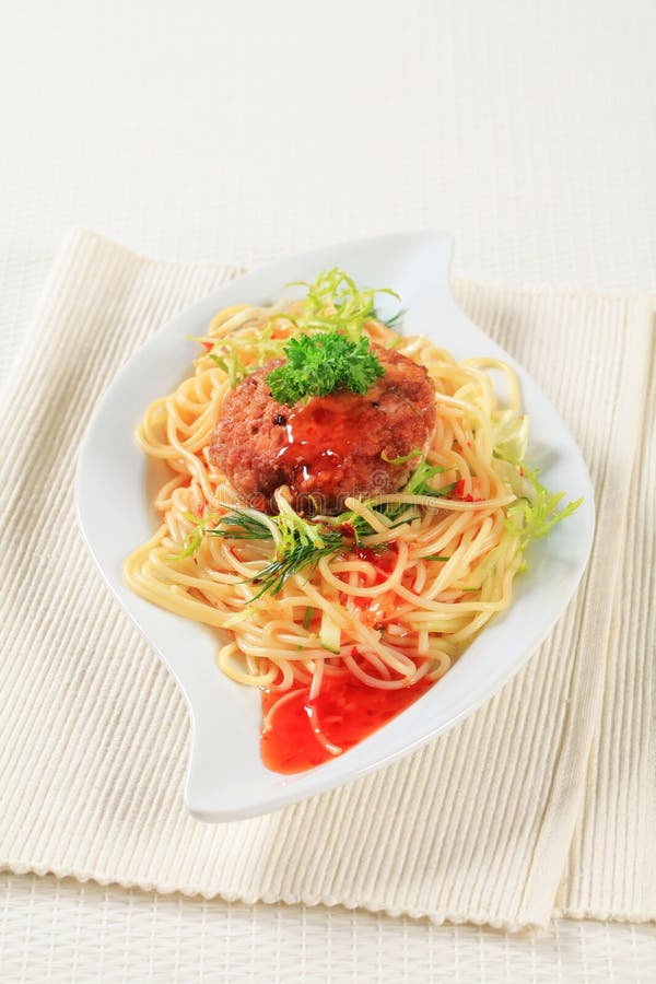 Meat patty and spaghetti stock photo. Image of pasta 21868186