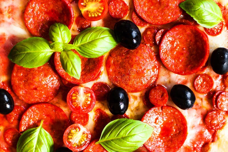 Meat Pizza with Ham, Pepperoni and Bacon on a Black Background Stock Photo Image of