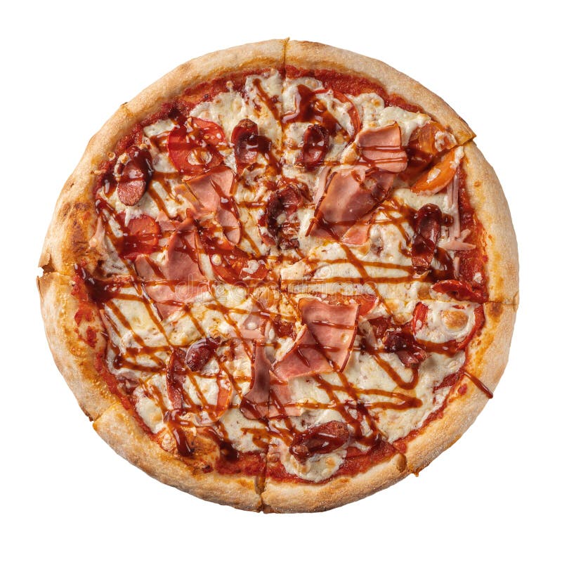 Meat Pizza with Sausage with a High Side Top View, Isolate on a White