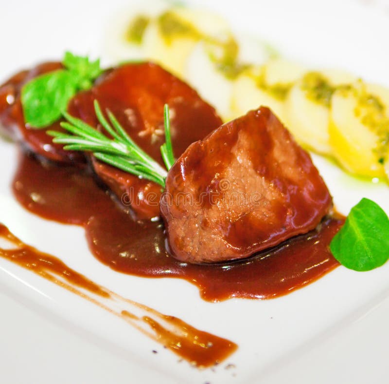 Meat with Potatoes in Red Sauce Stock Image Image of vegetable