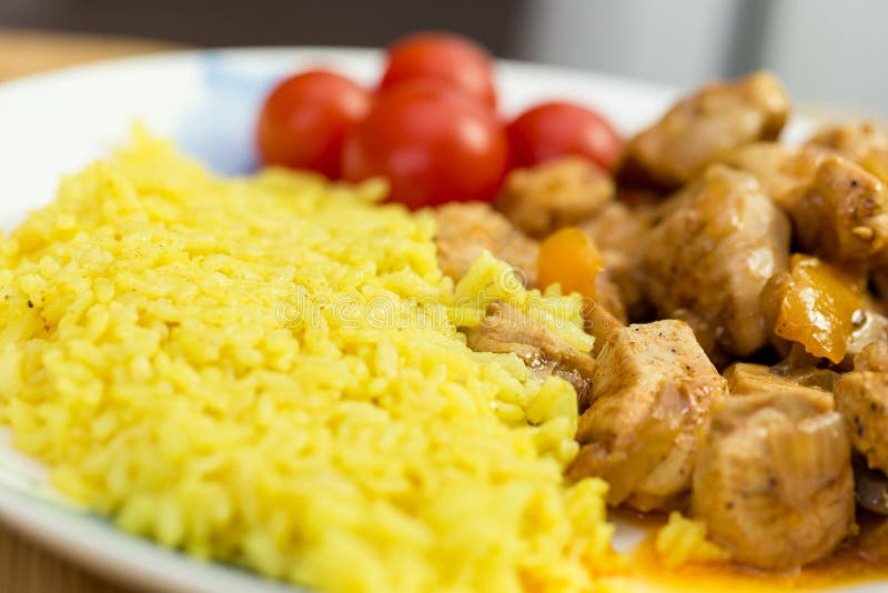 Meat and Rice with Vegetables on Dish Stock Image Image of lunch