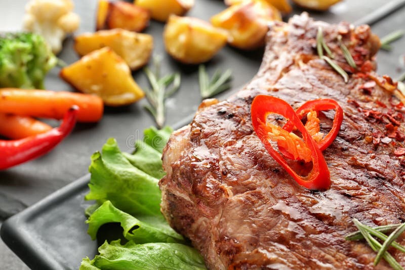 Meat Served with Vegetable Garnish on Plate Stock Photo Image of