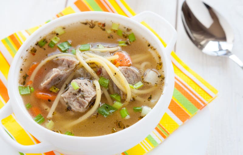 Meat Soup with Pasta in a Tureen Stock Image Image of healthy