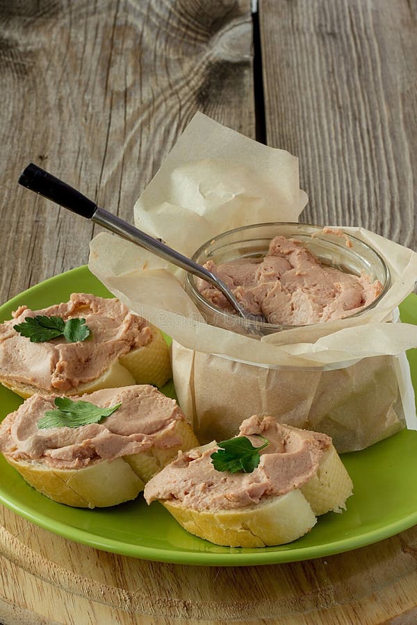 Bread Slices with Meat Spread Stock Image Image of wooden, lunch