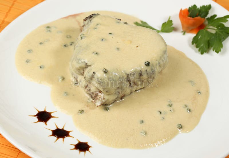 Meat Steak with White Sauce Stock Image Image of pork, sauce 40188649