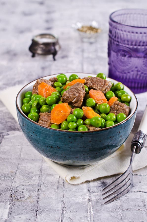 Meat Stew with Peas and Carrots Stock Photo Image of fried, food