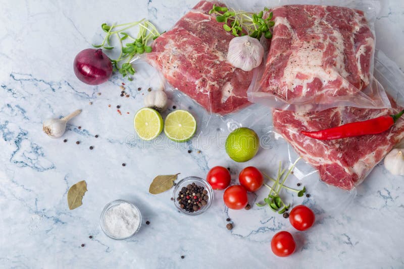 Meat in vacuum packaging stock image. Image of pork 237590259