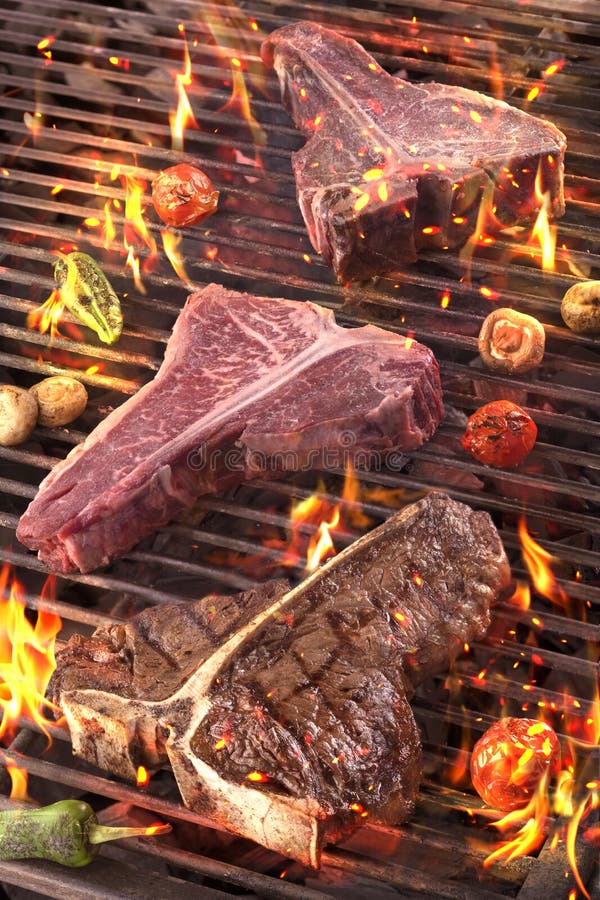 Meat and Vegetables Chargrilled Over Flame. BBQ Stock Image Image