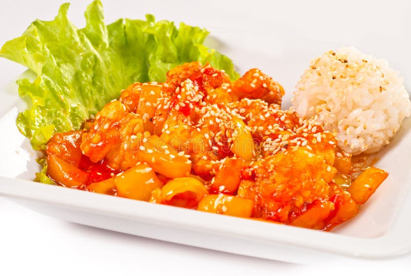 Meat with Vegetables and Rice in Sweetsour Sauce Stock Image Image