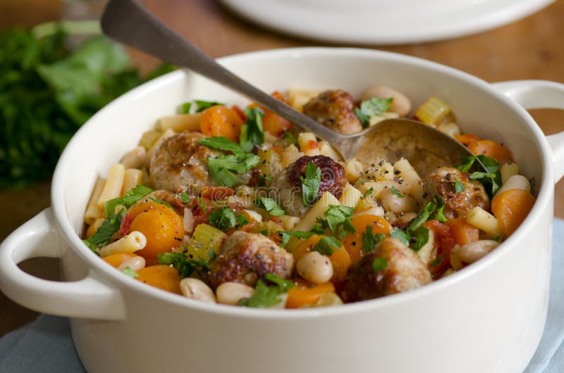 Meatball and pasta stew