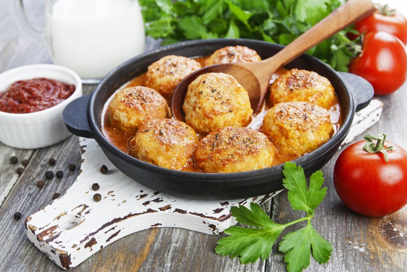Meatballs in Creamy Tomato Sauce Stock Photo Image of seasoning