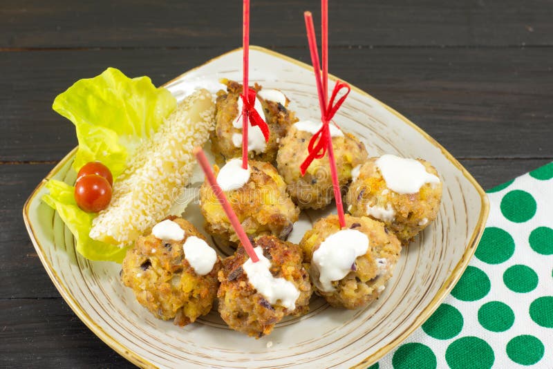 Meatballs on a stick stock image. Image of barbeque, delicious 65704663