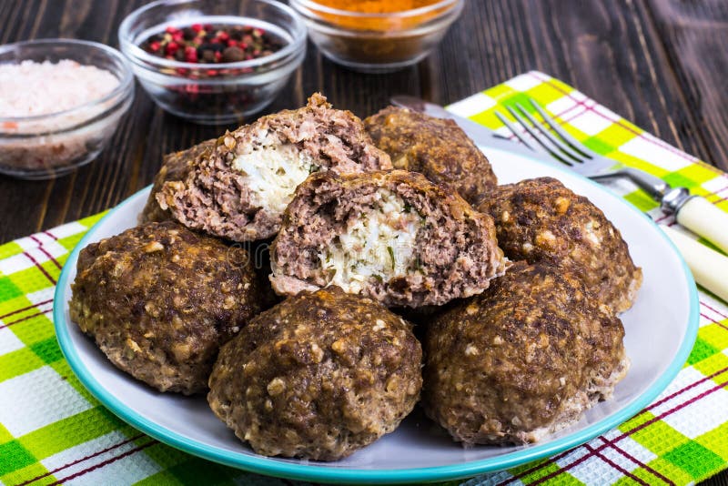 Meatballs Stuffed with Cheese and Boiled Egg Stock Image Image of