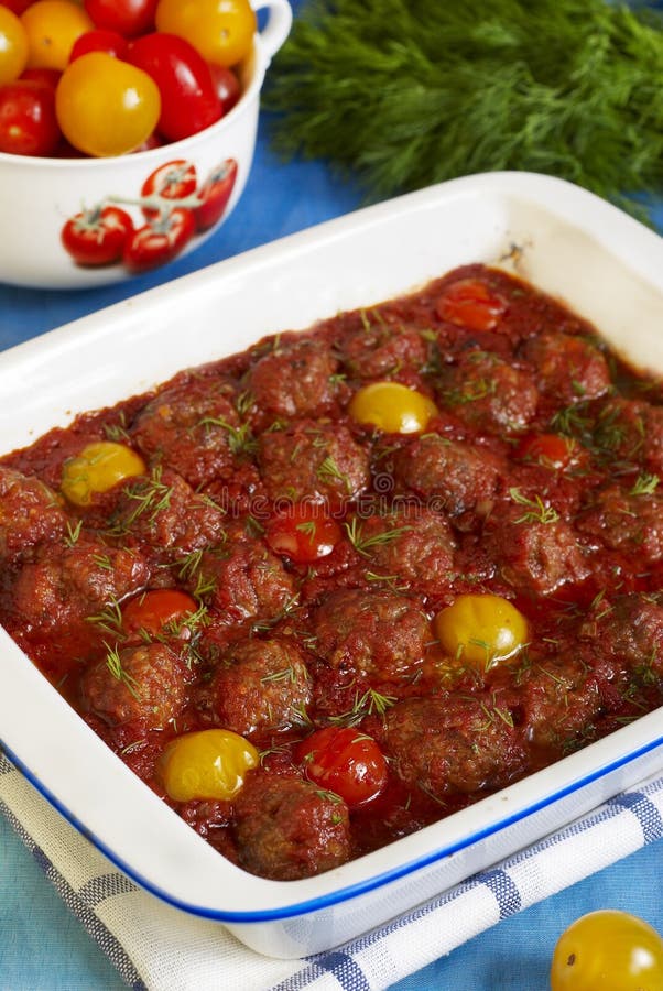 Meatballs and Tomatoes in Tomato Sauce Stock Image Image of form