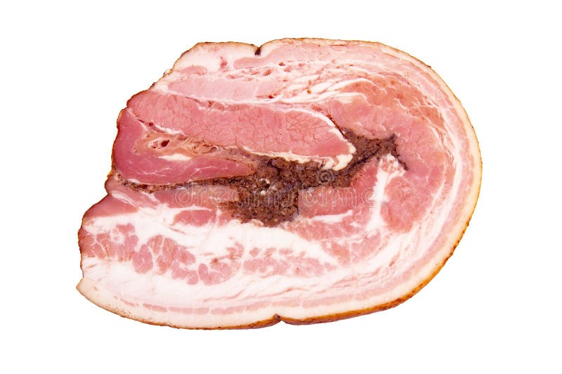 Мясо и кусочки теста. Грудинка свиная на белом фоне. Свиная тень.