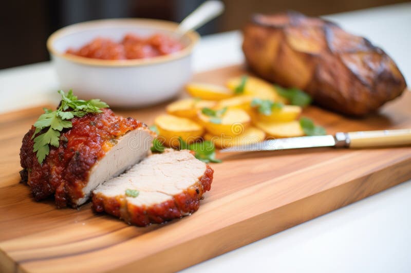 Meatloaf with Ketchup Glaze and a Cut Slice Stock Photo Image of