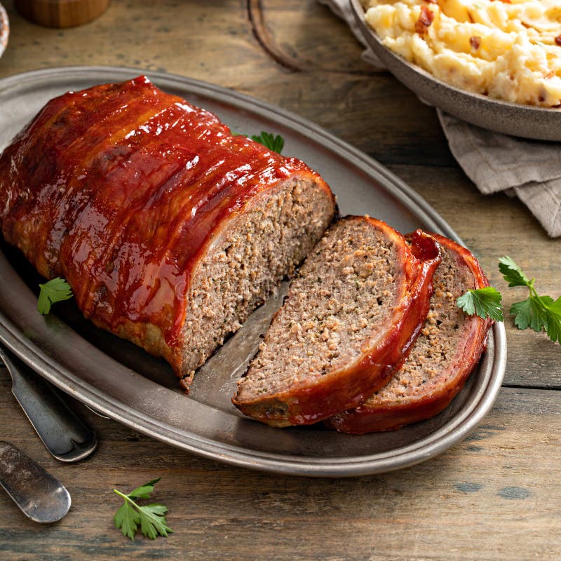 Meatloaf with Mashed Potatoes and Green Beans Stock Image Image of