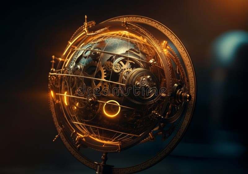 Mecanism sferic cu aburi, cu angrenaje și lumini strălucitoare royalty free stock images