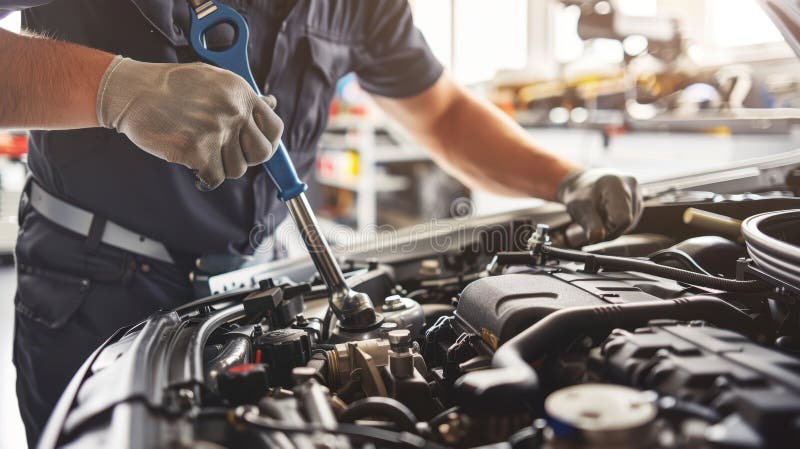 Mechanic Fixing Car Engine. royalty free stock photos.
