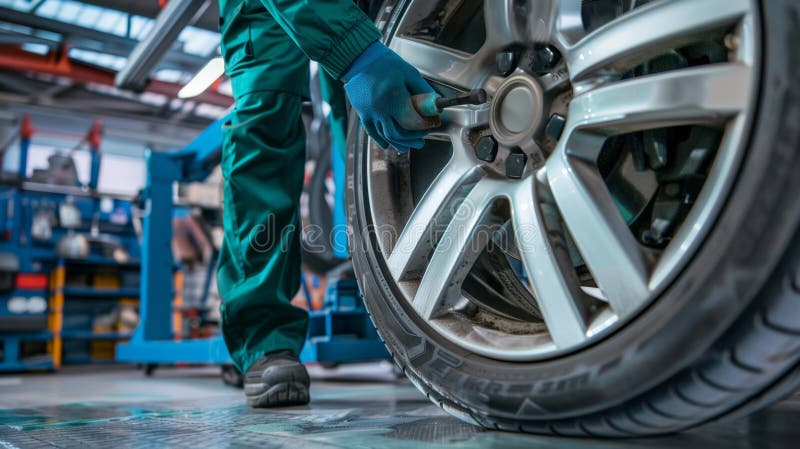 The Mechanic Fixing Tire. stock photography.