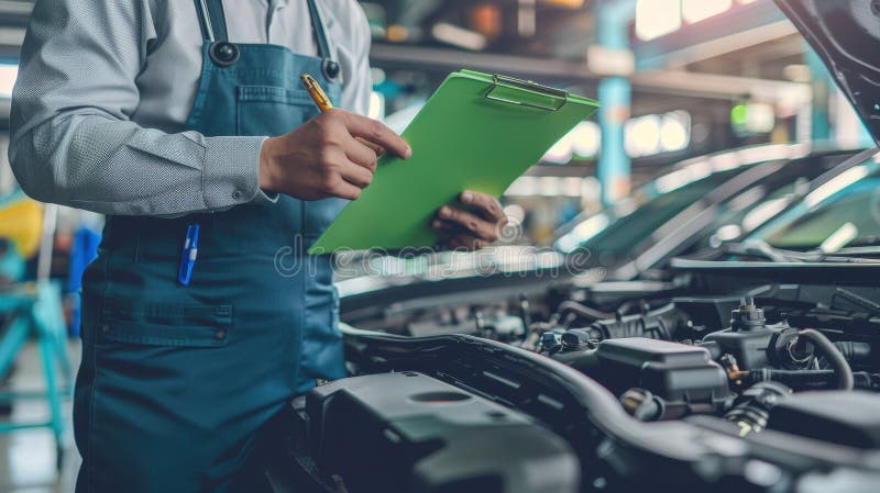 The mechanic inspecting engine. stock photos.