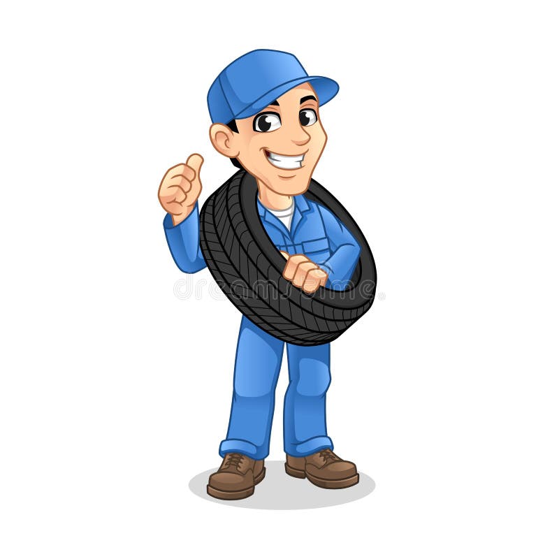 Mechanic Man Carrying the Tire with a Thumbs Up Hand in the Other Hand  Stock Vector - Illustration of automobile, maintenance: 160467369