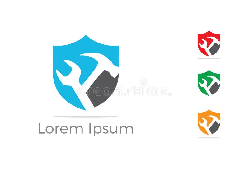 Shield repair logo design, mechanic tools in shield icon. Car repair service, wrench, plumber illustration. royalty free illustration Shield repair logo design, mechanic tools in shield icon. Car repair service, wrench, plumber illustration. royalty free illustration
