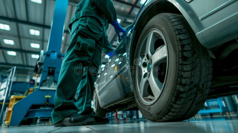The mechanic beside car. royalty free stock photos.
