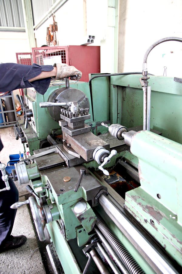 Mechanic Was Working at Lathe. Stock Image Image of steel, rotate