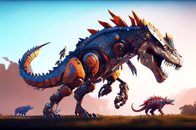 Mechanical Dinosaur Abstract Generative Ai Illustration Stock
