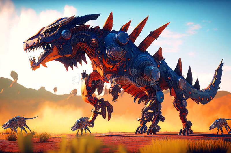 Mechanical Dinosaur Abstract Generative Ai Illustration Stock