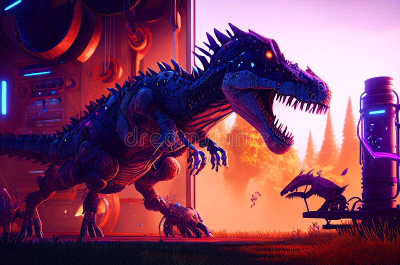 Mechanical Dinosaur Abstract Generative Ai Illustration Stock