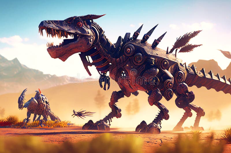 Mechanical Dinosaur Abstract Generative Ai Illustration Stock