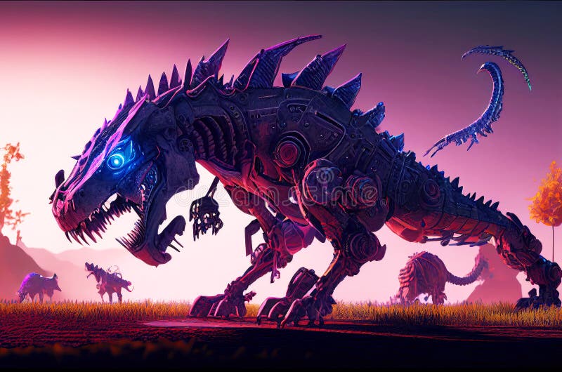 Mechanical Dinosaur Abstract Generative Ai Illustration Stock