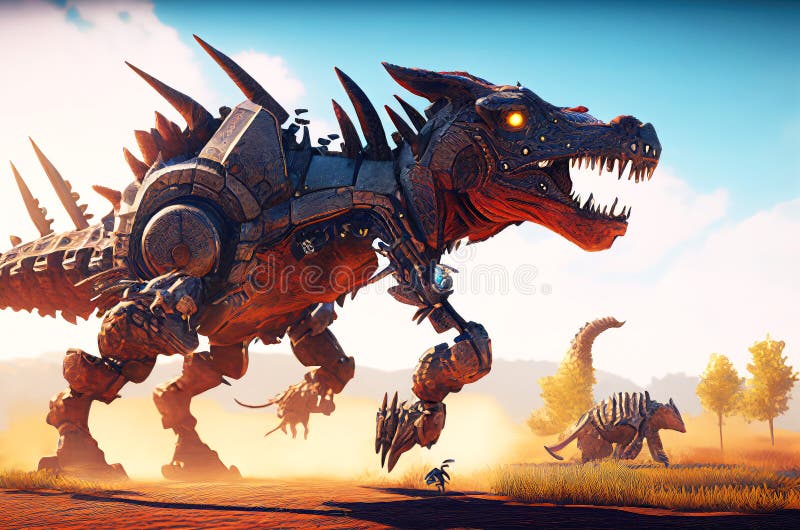 Mechanical Dinosaur Abstract Generative Ai Illustration Stock