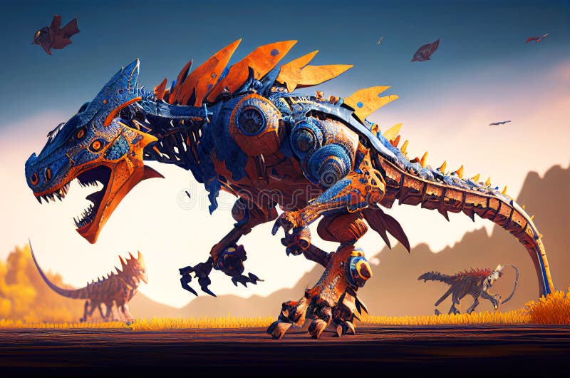Mechanical Dinosaur Abstract Generative Ai Illustration Stock